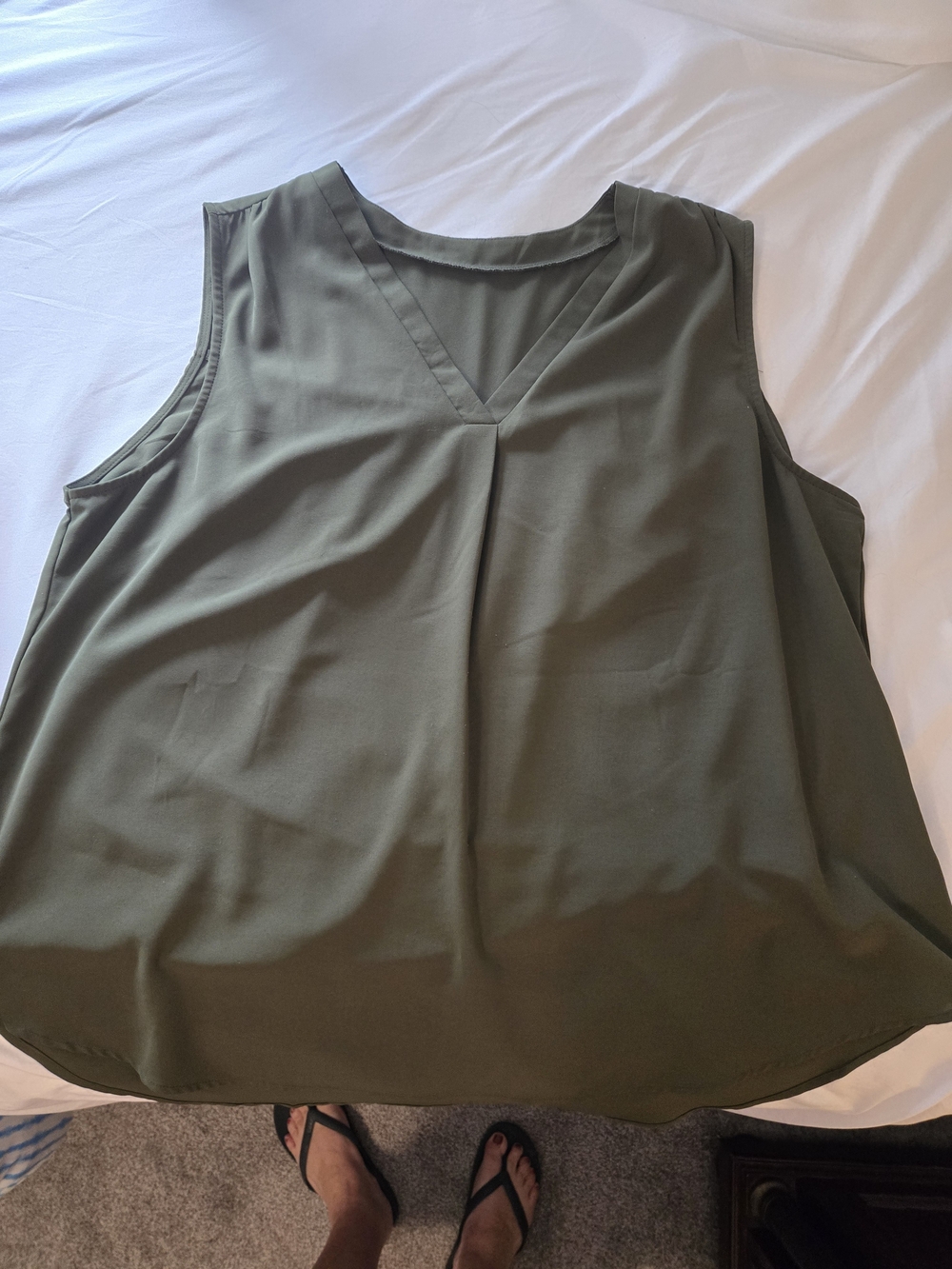 Sleeveless V-Neck Women's Top - Olive Green